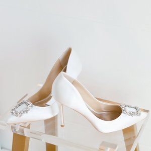 Badgley Mischka Women's Cher Pump 6.5 White Satin New Bride